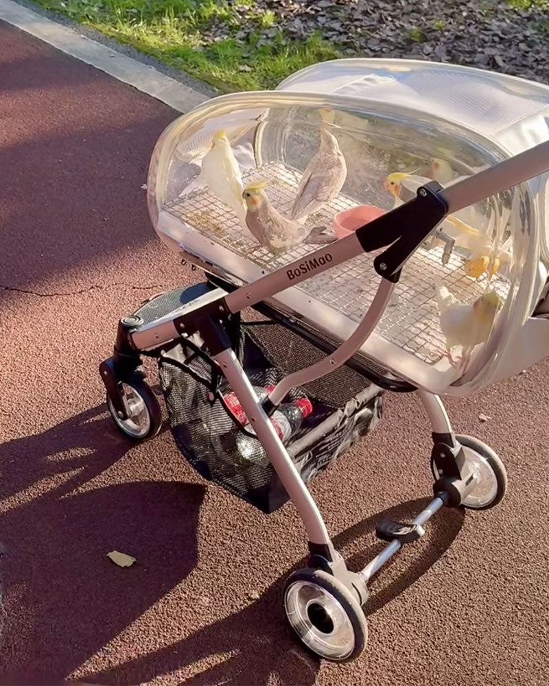 Transparent Parrot Stroller Pet Bird Carrier with Wheels