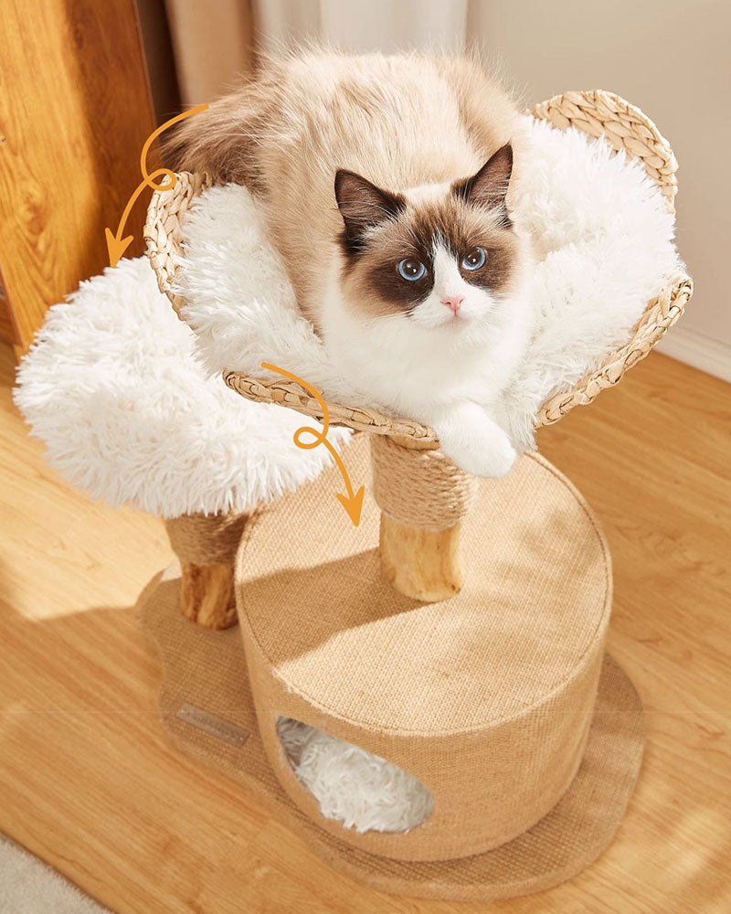 Wood Cat Tree Bed with Woven Grass