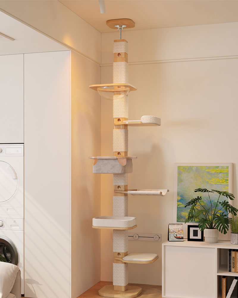 Zen Solid Wood Floor-to-Ceiling Cat Tree