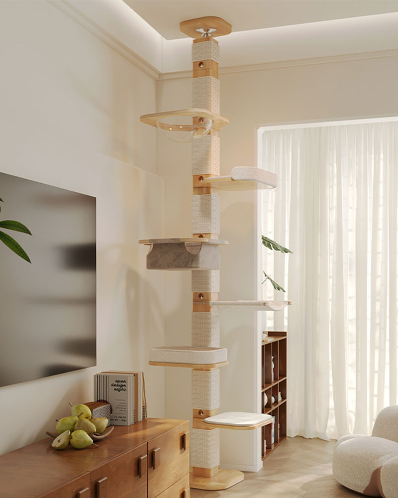 Zen Solid Wood Floor-to-Ceiling Cat Tree