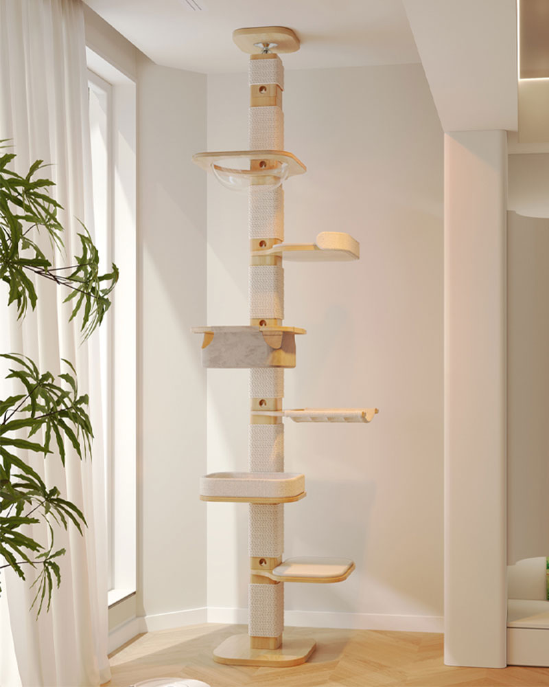 Zen Solid Wood Floor-to-Ceiling Cat Tree