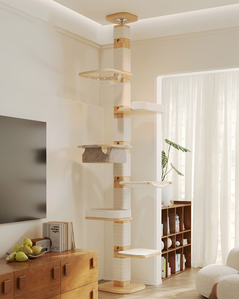Zen Solid Wood Floor-to-Ceiling Cat Tree